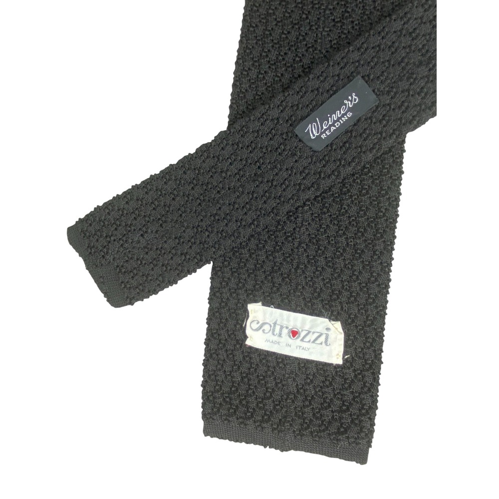 VTG Strozzi Silk Knit Tie Mens Black Square End Weiners Reading Italy 53x3.5